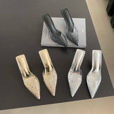 LBSFY  - Pointed Toe Women Slides Slippers 2024 New Arrivals Party Pumps Black Gold Silver Sexy Pumps Wedding Shoes Slides Size 35-39